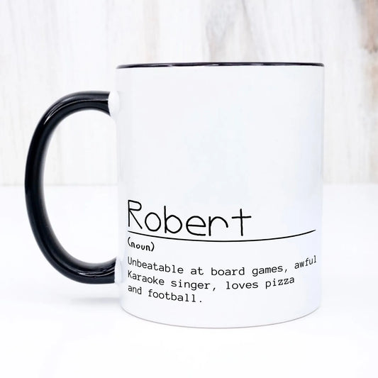 Personalised mug with custom name and text